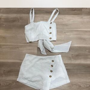 White Buttoned Crop Top and Shorts Set